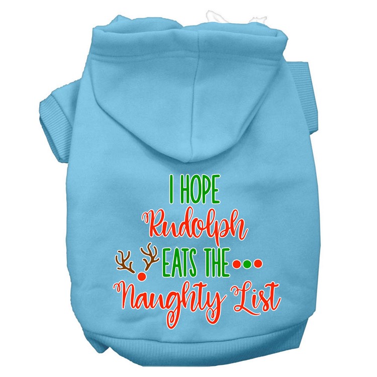 Hope Rudolph Eats Naughty List Screen Print Dog Hoodie Baby Blue XS